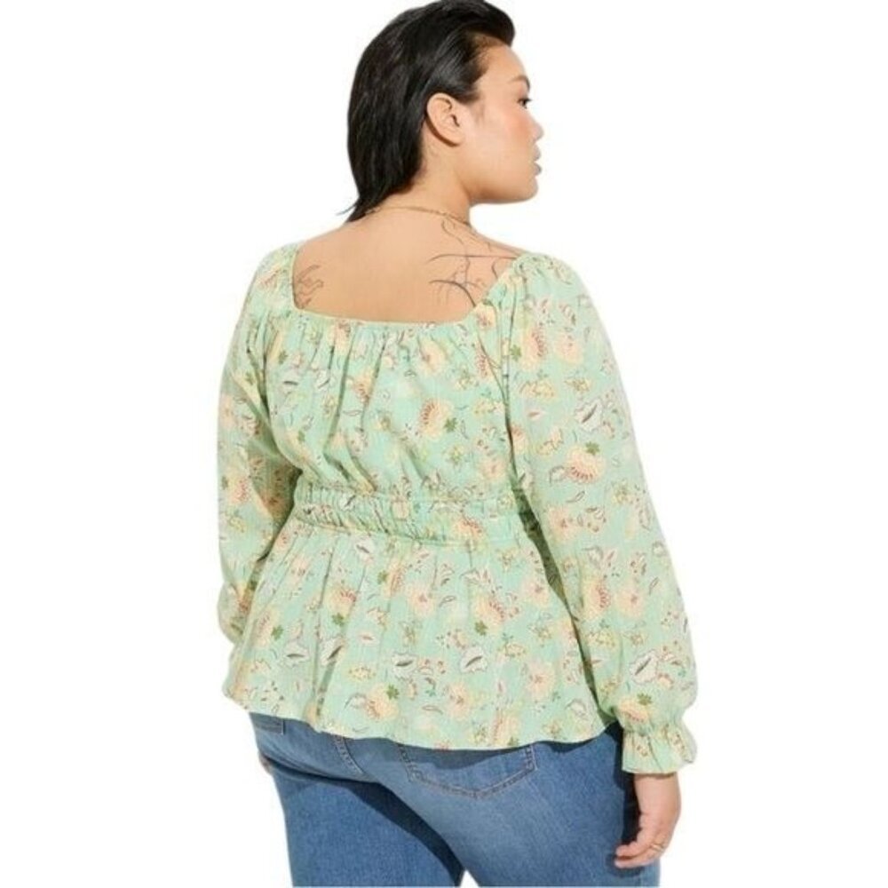 NEW Torrid Cotton Dot Blouson Sleeve Smocked Top Milk Maid Cottagecore Dainty 2X - Picture 3 of 9
